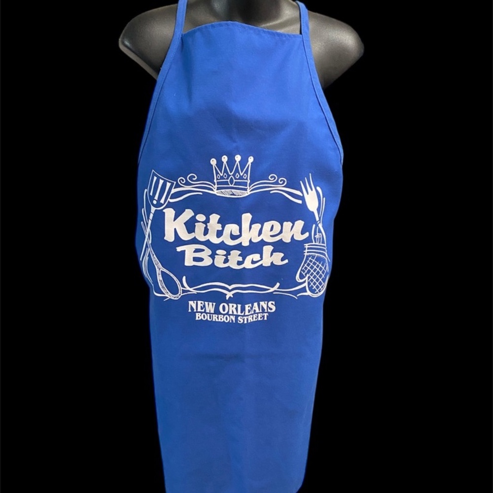 NWOT Kitchen B*tch New Orleans Bourbon Street Blue Bib Apron Full Body USA Made